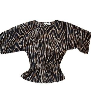 Chicos Blouse Tiger Animal Print Mob Wife Top Dolman Sleeves Size 0 XS